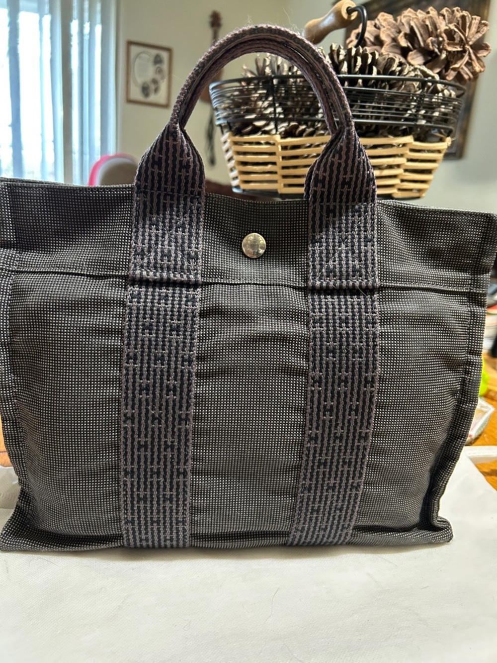 Hermes Herline Small Canvas Tote Bag